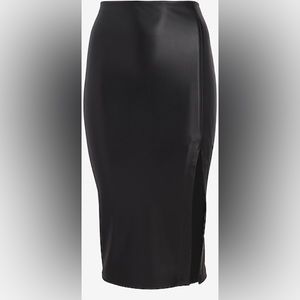 High waisted Faux Leather side slit Midi Skirt